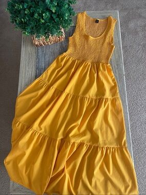 Sleeveless Smocked Maxi Dress in Yellow